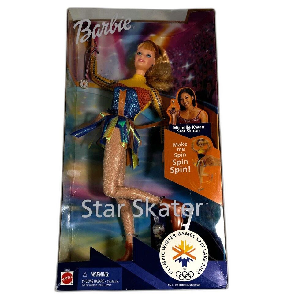 New Vintage 2002 Star Skater Barbie, Michelle Kwan Olympic Winter Games Doll.